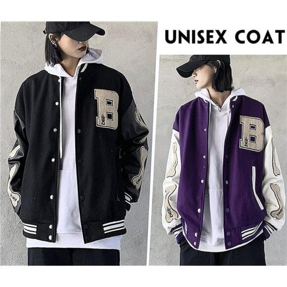 Men's Varsity College Bomber Jacket Vintage, Purple B - Picture 4 of 5
